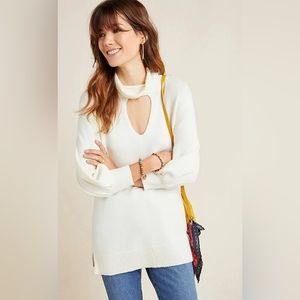 Anthropologie Vanna Mock Neck Tunic Sweater cut out Ivory size S